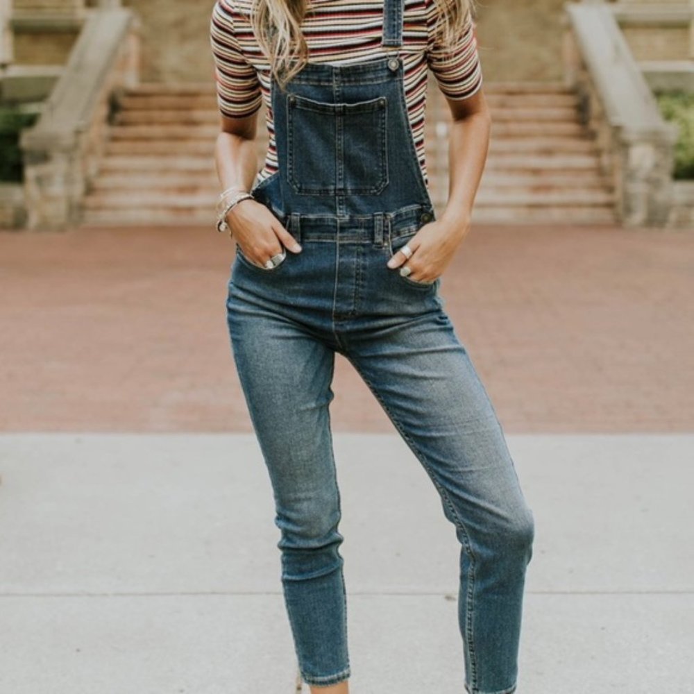Free People Skinny Denim Overalls Sz 26 - Picture 2 of 10